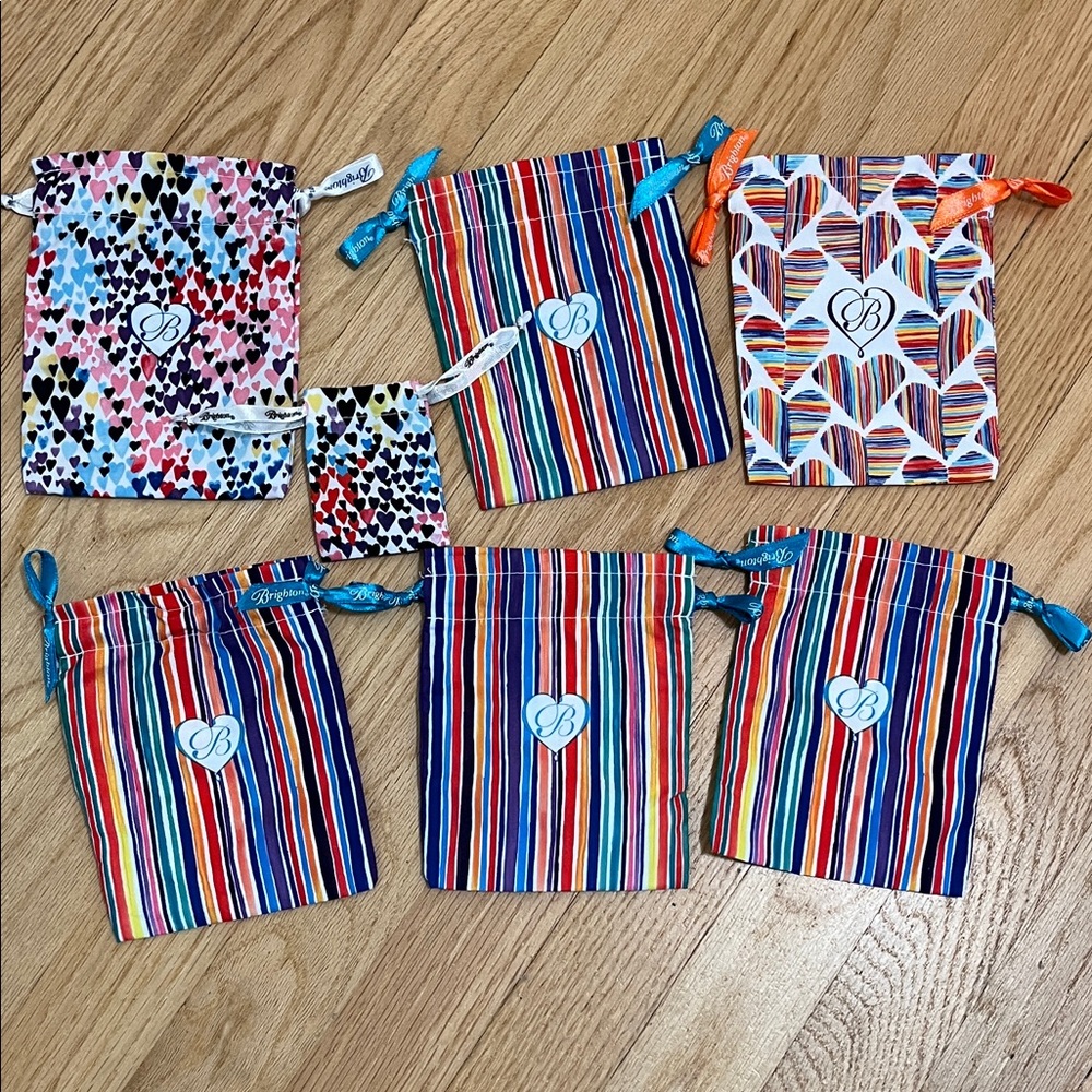 Brighton Jewelry Pouches Bags Colorful Stripes Patterns and Ties Total Of 7